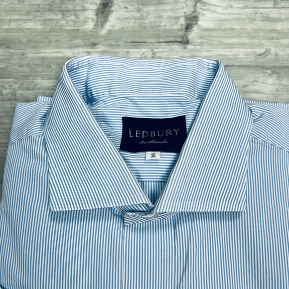 Ledbury Blue & White Stripe Dress Shirt 17-35 - Picture 2 of 3